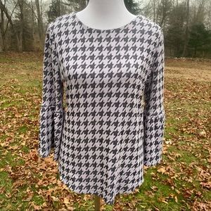 TYLER BOE TOP 3/4 SLEEVE BELL CUFF CREWNECK PALE PURPLE BLACK HOUNDSTOOTH Size L